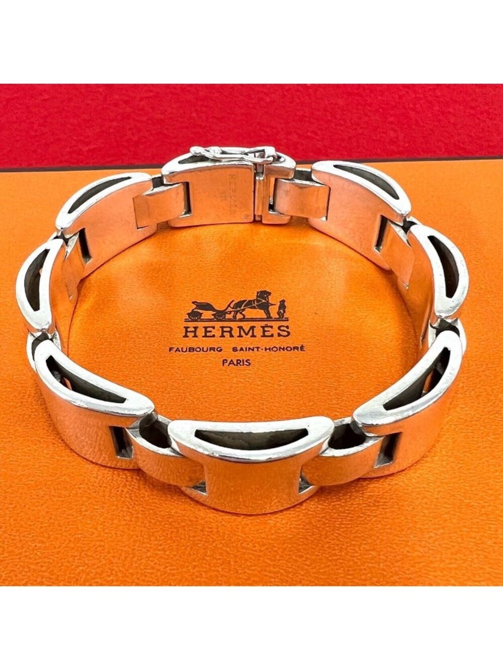 Hermes Luna Park 925 Sterling Silver Bracelet Bangle